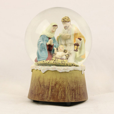 Christmas Crystal Ball Manger Jesus Decorated snowflakes whirling music box 357
