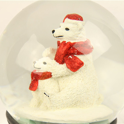 圣诞水晶球小狗白狗 摆件雪花飘雪旋转音乐盒 厂家出口409细节图