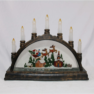 圣诞桥灯雪屋圣诞老人圣诞屋驯鹿小麋鹿烛台LED发光摆件257产品图