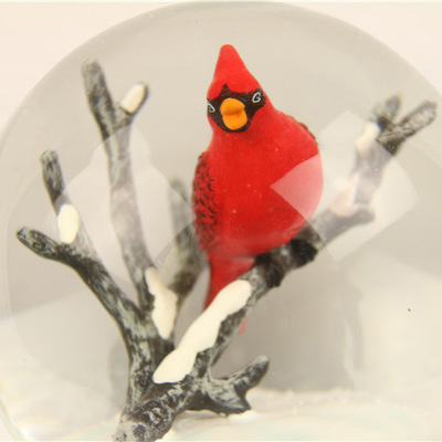 圣诞水晶球圣诞红鸟火鸟枝头 摆件雪花飘雪旋转音乐盒408产品图