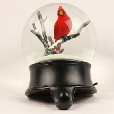 圣诞水晶球圣诞红鸟火鸟枝头 摆件雪花飘雪旋转音乐盒408
