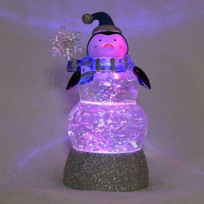 水晶圣诞企鹅小蓝帽LED发光飘雪摆件厂家出口欧美爆款466