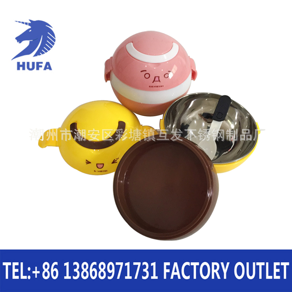 Stainless steel round lunch box Cartoon lunch box Send spoon with handle bento box
