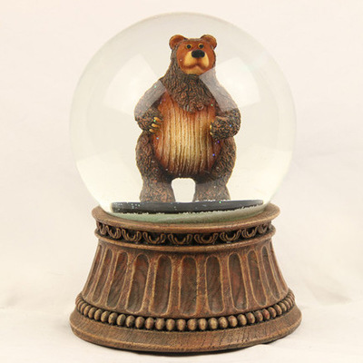 圣诞水晶球棕熊 摆件雪花飘雪旋转音乐盒 欧美411