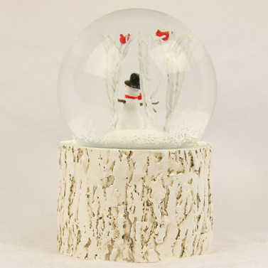 圣诞水晶球雪人红鸟枝头摆件雪花飘旋转音乐盒厂家出口341