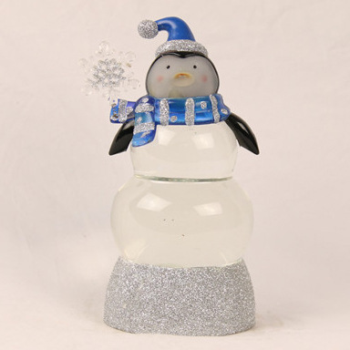 水晶圣诞企鹅小蓝帽LED发光飘雪摆件厂家出口欧美爆款466细节图