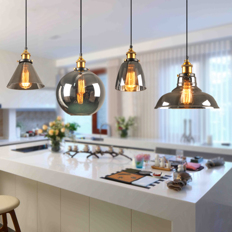 Loft restaurant bar counter, Nordic American country industrial style, single-headed soot glass chandelier Application Scenario
