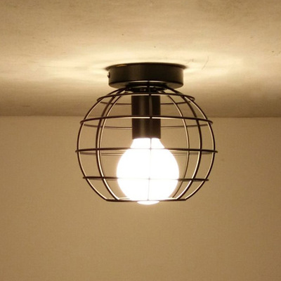 Industrial-style retro black small ceiling lamp, small iron cage ironwork ceiling lamp details Picture