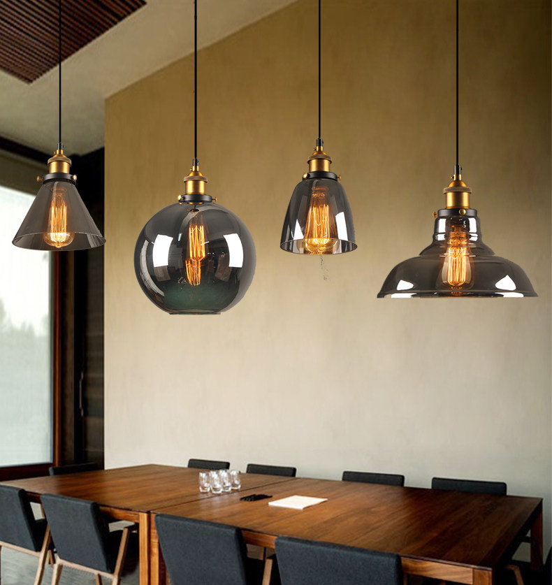 Loft restaurant bar counter, Nordic American country industrial style, single-headed soot glass chandelier full figure