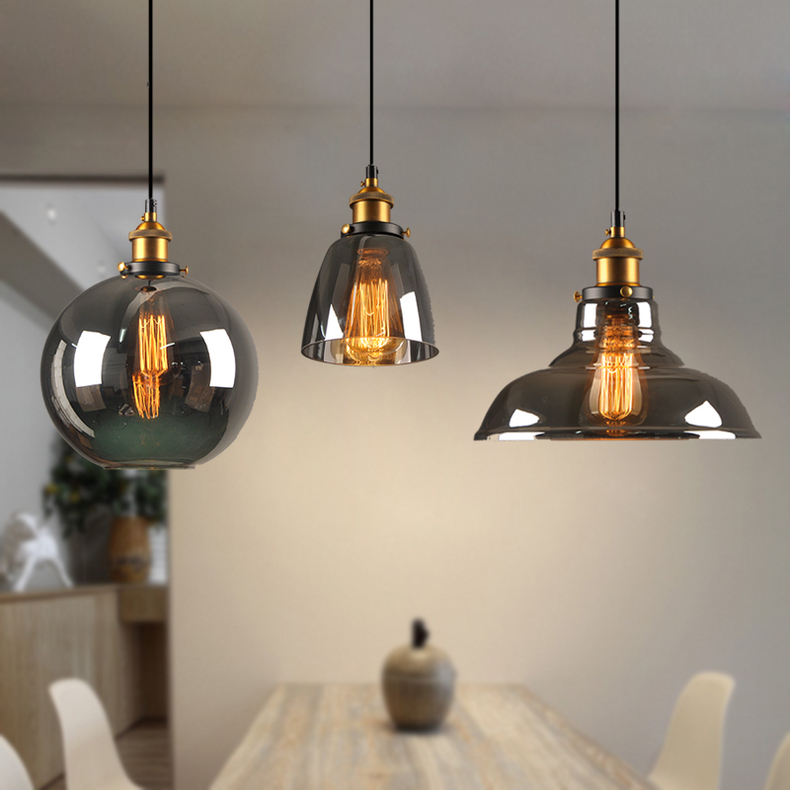 Loft restaurant bar counter, Nordic American country industrial style, single-headed soot glass chandelier details Picture