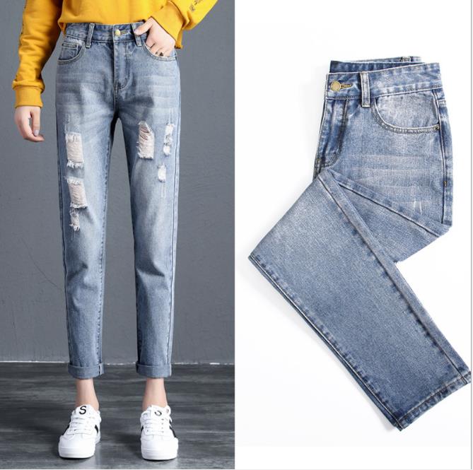 High-waisted jeans for women, new autumn student pants, loose Korean style, versatile straight leg details Picture
