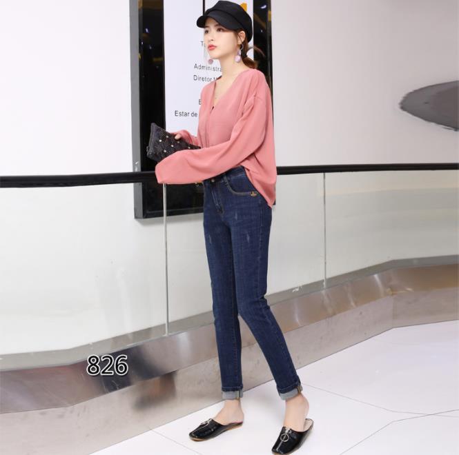 Fall 2018 new women's jeans cuffed everything with fat MM high waist stretch women pants