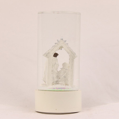 Christmas Crystal cask Manger Virgin Jesus Nativity set with snow Whirling snow music box 399