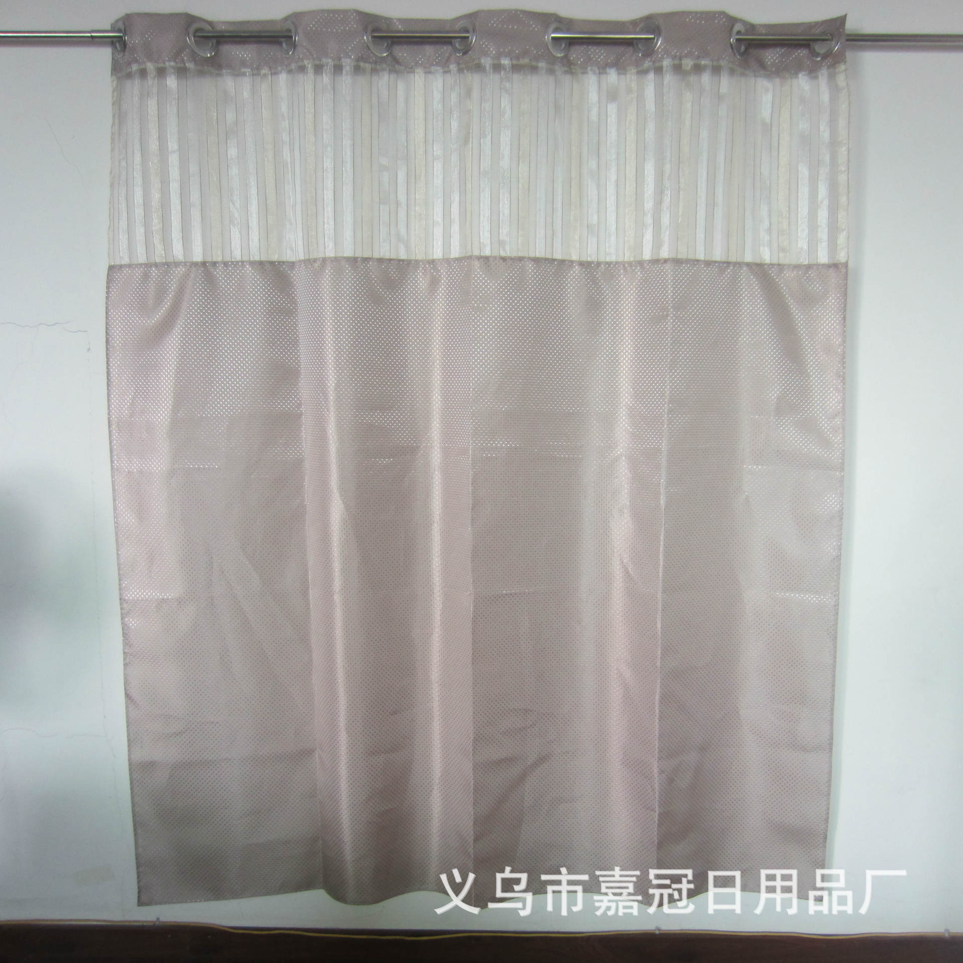 bestlove高档涤纶钻石纹网纱拼接穿杆大环酒店浴帘