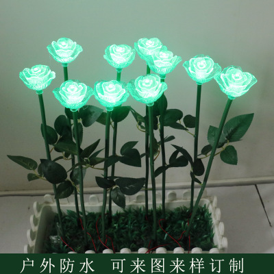 Led landscape light Outdoor waterproof rose decorative light Acrylic with leaves LED rose