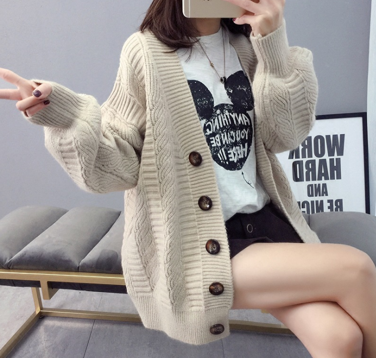 New knitted cardigan sweater, short and loose Korean style, retro and cute spring outerwear for female students details Picture