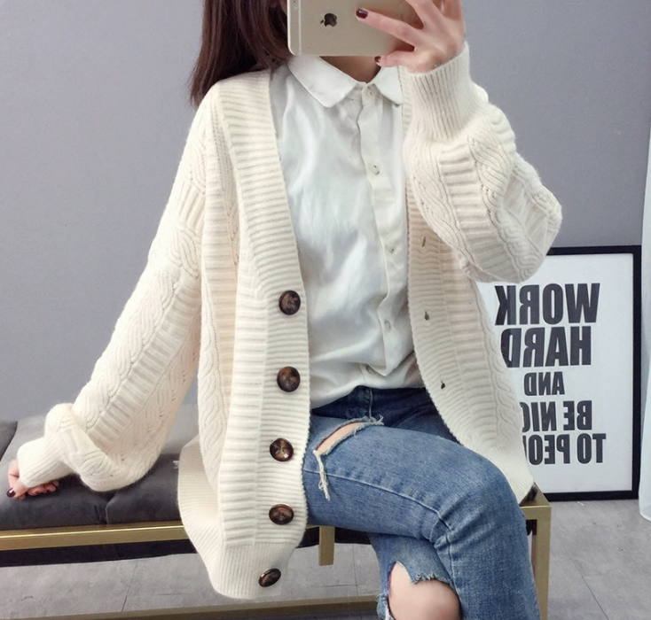 New knitted cardigan sweater, short and loose Korean style, retro and cute spring outerwear for female students