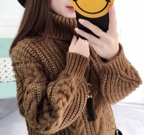 Turtleneck sweater women's pullover loose bottom knit student shag line coat thickened