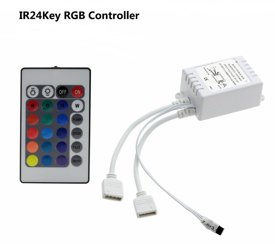 24-key RGB controller, 12V IR infrared LED light strip and light bar module, seven-color dimming controller, dual panels Specification image