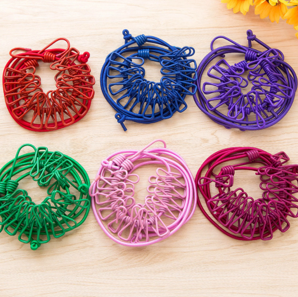 带夹晾衣绳旅行便携可伸缩防风晒衣绳 12个夹晾衣架晾衣绳