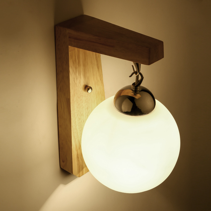 床头灯实木木质现代北欧客厅创意个性卧室led楼梯墙壁灯灯具细节图