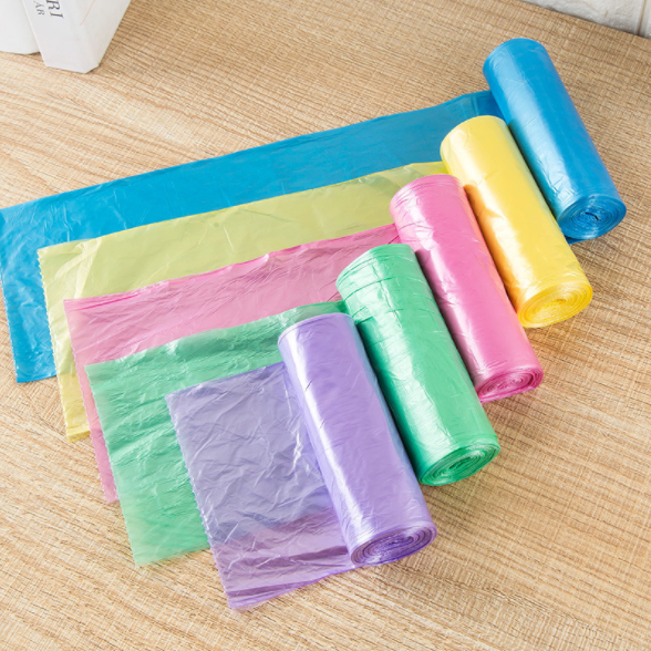 New thickened garbage bags, colored plastic bags for kitchen and bathroom use, 5 rolls, 150 pieces each details Picture