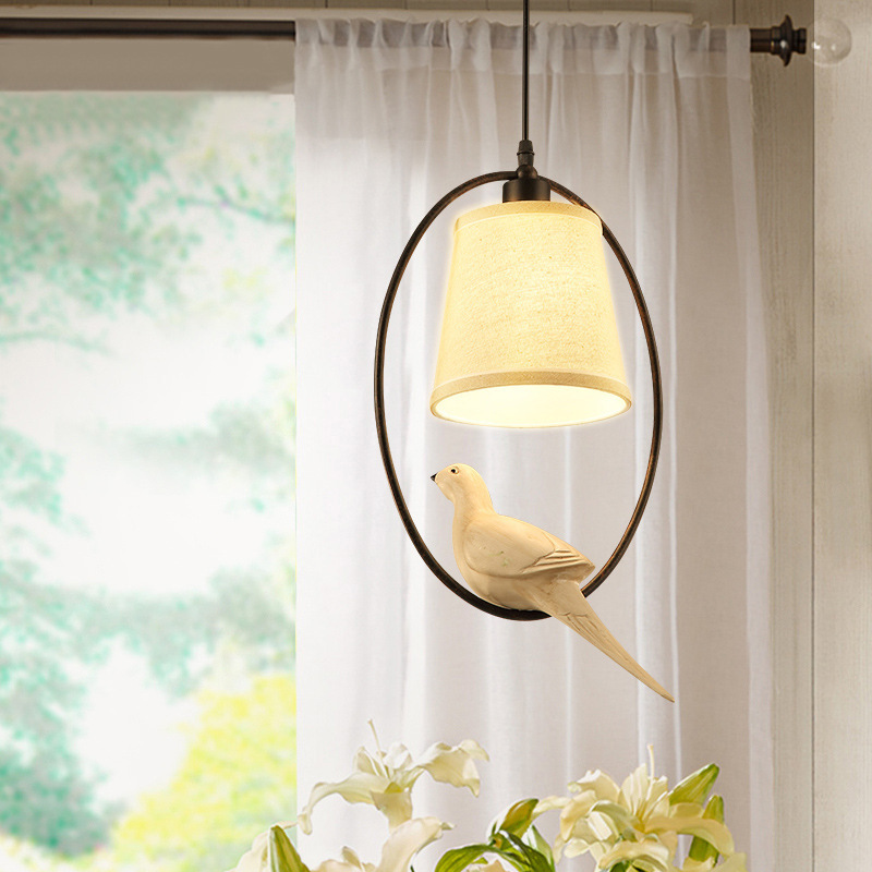 American country dining room living room balcony wrought iron lighting creative simple bird chandelier