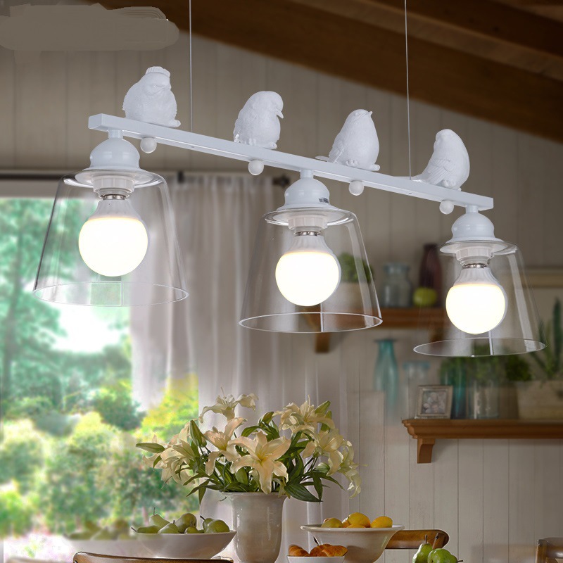 Nordic style individual character creativity 3 heads bird droplight dining-room sitting room study bedroom glass lamps and lanterns