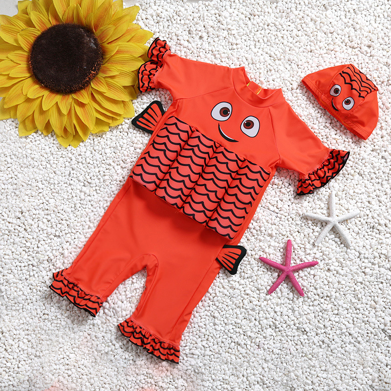 Children's one-piece swimsuit Boys and girls Kids Learn to swim Buoyancy floating swimsuit Short sleeve sunscreen cartoon Specification drawing
