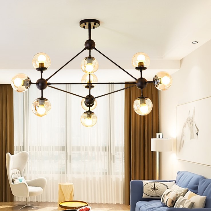 Magic Bean Simple Nordic style creative American LED retro ironwork glass round ball living room and dining room chandelier Specification drawing