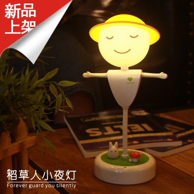 Scarecrow LED sensor lamp straw hat man touch bedside night light creative gift for children
