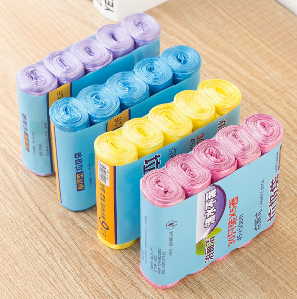 New thickened garbage bags, colored plastic bags for kitchen and bathroom use, 5 rolls, 150 pieces each Application Scenario