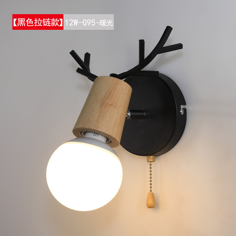 Modern and simple Nordic style living room, bedroom, bedside, wall lamp, ironwork zipper, creative deer head and antler small wall lamp Application Scenario