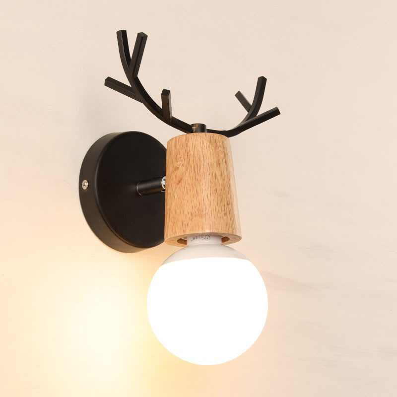 Nordic woodwork creative personality antler living room bedroom wall lamp bathroom