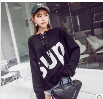 Letter-printed Korean version loose long-sleeved student top