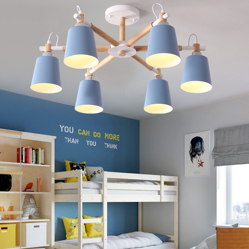 Nordic lamps living room chandelier modern simple log bedroom study dining room lamps Macaron candy chandelier
