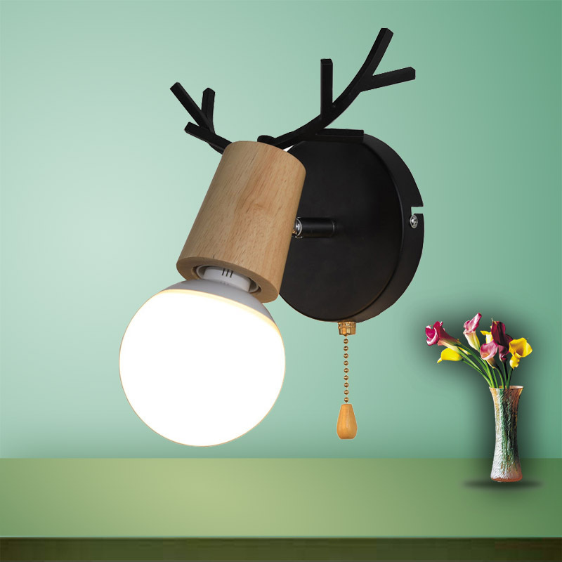 Modern and simple Nordic style living room, bedroom, bedside, wall lamp, ironwork zipper, creative deer head and antler small wall lamp Specification drawing