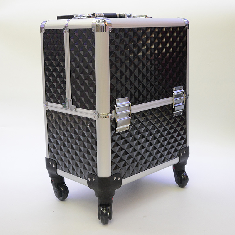 Double opening can remove 2 layers compact multifunctional aluminum frame pull rod beauty tattoo cosmetic box universal wheel cosmetic box