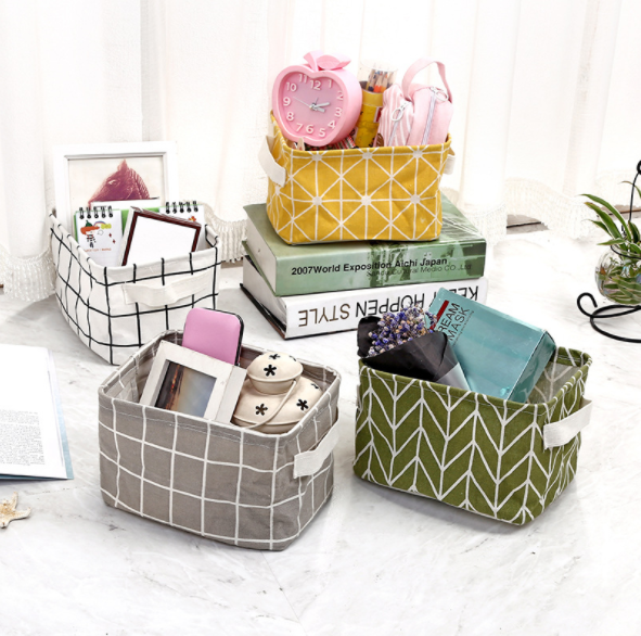 韩版小清新棉麻手提杂物篮 橱柜桌面收纳盒布艺收纳筐