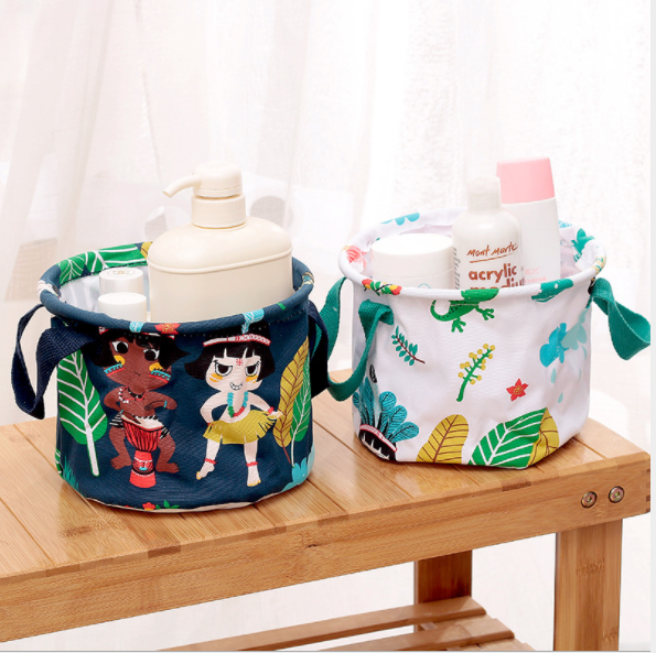 韩版布艺收纳篮桌面杂物储物篮棉麻卡通手提收纳筐细节图