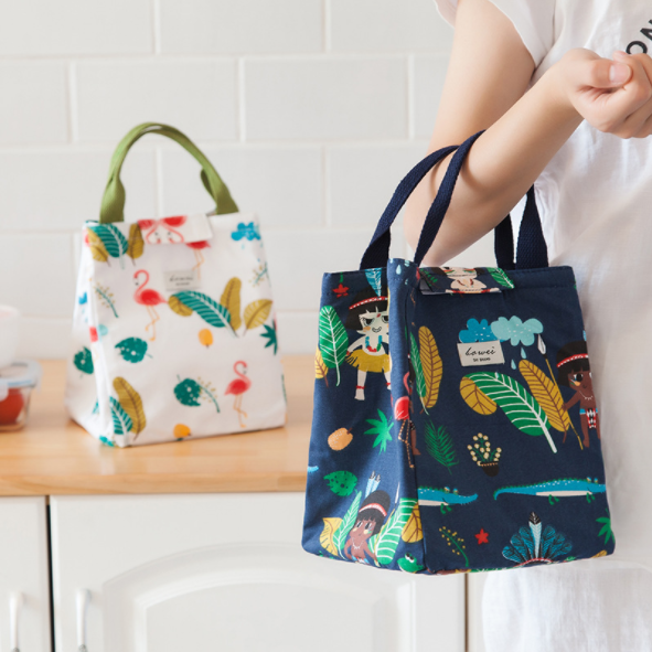 野丫头饭盒袋手提包韩版清新保温防水帆布饭袋带饭的便当包