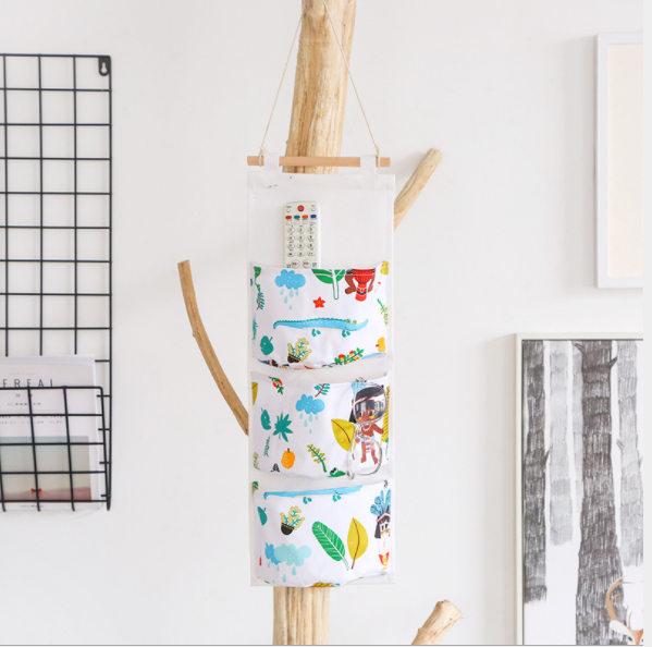 野丫头卡通墙壁收纳袋杂物袋墙挂整理袋三兜储物袋挂袋产品图
