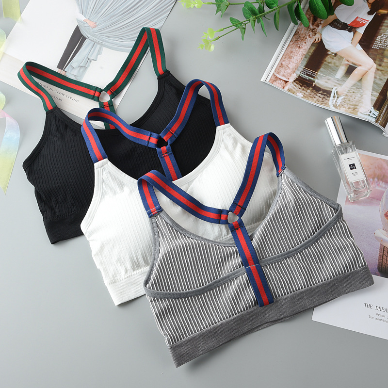 2018 Comfortable And Breathable Back Bra One Piece Seamless Striped Strap Underwear Outdoor Sports Bra Wholesale details Picture