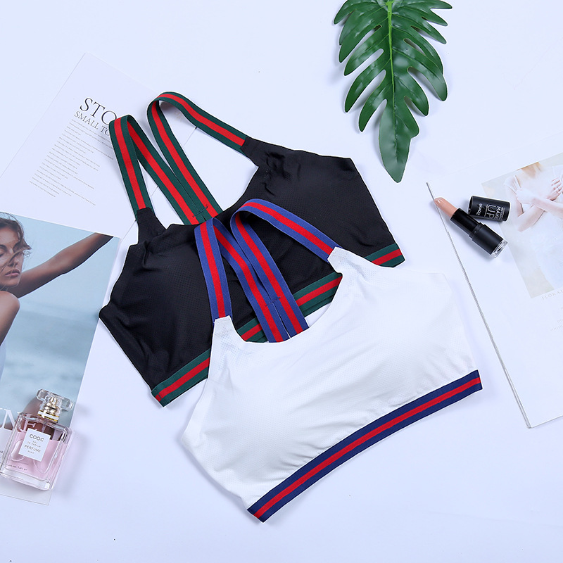 2018 New Women's Striped Vest Yoga Fitness Elastic Strap Underwear When Shang Ice Silk Beauty Back Manufacturers Selling