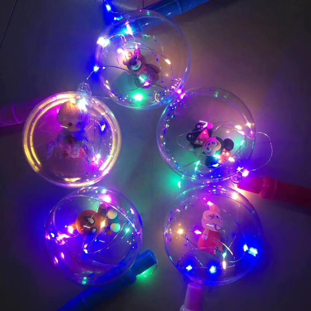 手柄LED手提灯笼 透明球带玩具铜丝灯串 卡通发光波波球