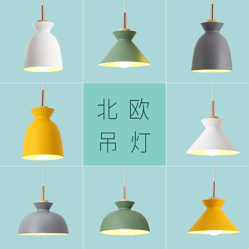Nordic lighting fixtures, simple, individual and creative bar counter, colorful modern three-headed restaurant, coffee shop, macaron chandelier full figure