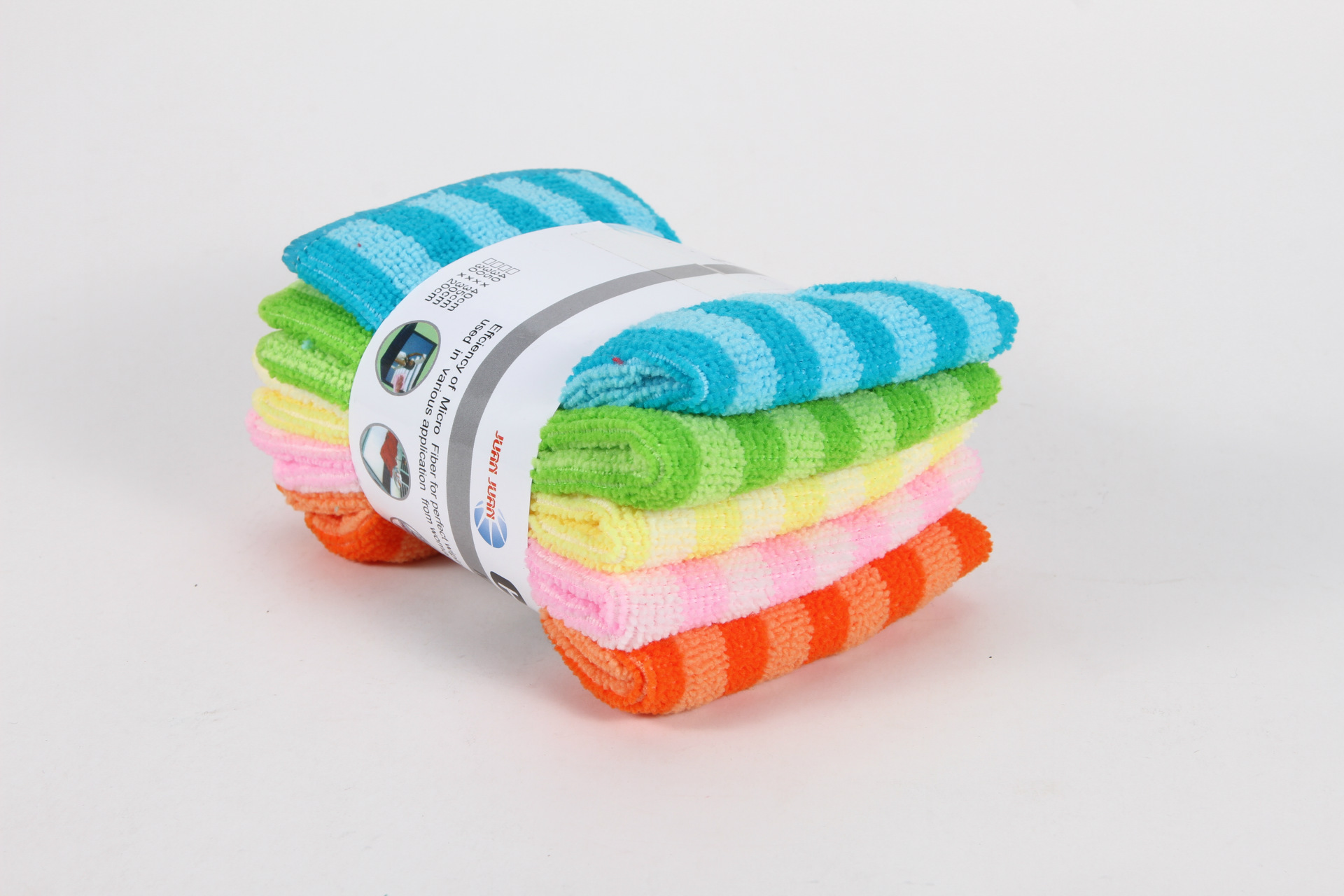 5 pieces a bundle of double color stripe dishcloth Superfine fiber bundle grease-free dishcloth thumbnail
