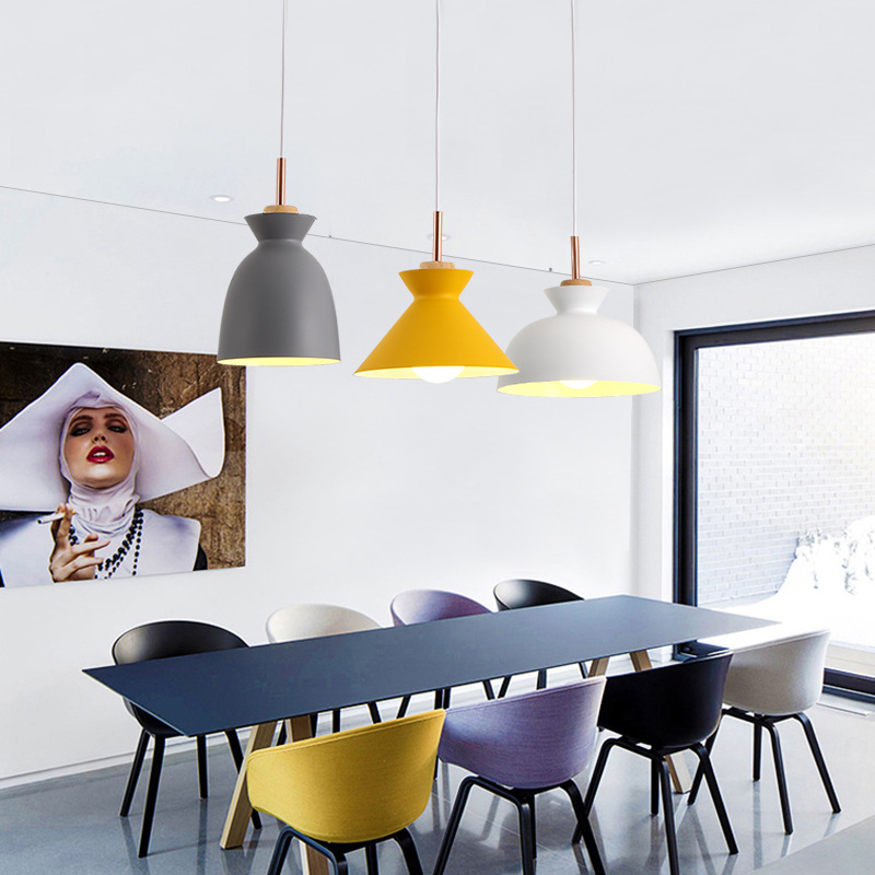 Nordic lighting fixtures, simple, individual and creative bar counter, colorful modern three-headed restaurant, coffee shop, macaron chandelier Application Scenario
