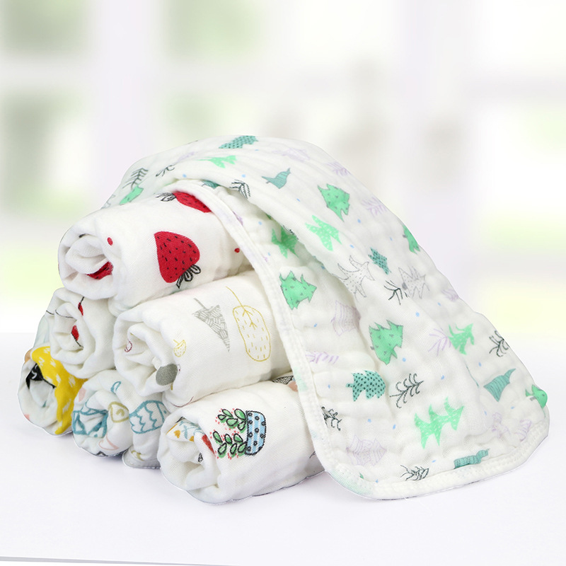 Washed gauze crumpled bubble gauze children's towel for infants and toddlers, pineapple cactus printed ins fabric square towel details Picture