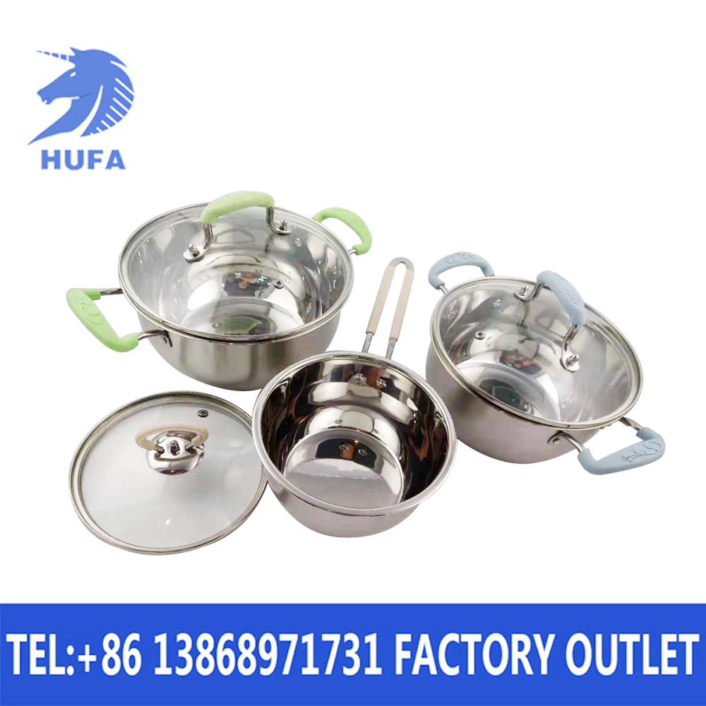 Stainless steel three-piece stockpot gas-fired induction cooker boiling water pot boiling soup pot small saucepan stainless steel glass lid three-piece stockpot saucepan milk saucepan stainless steel kitchen utensils cooker full figure